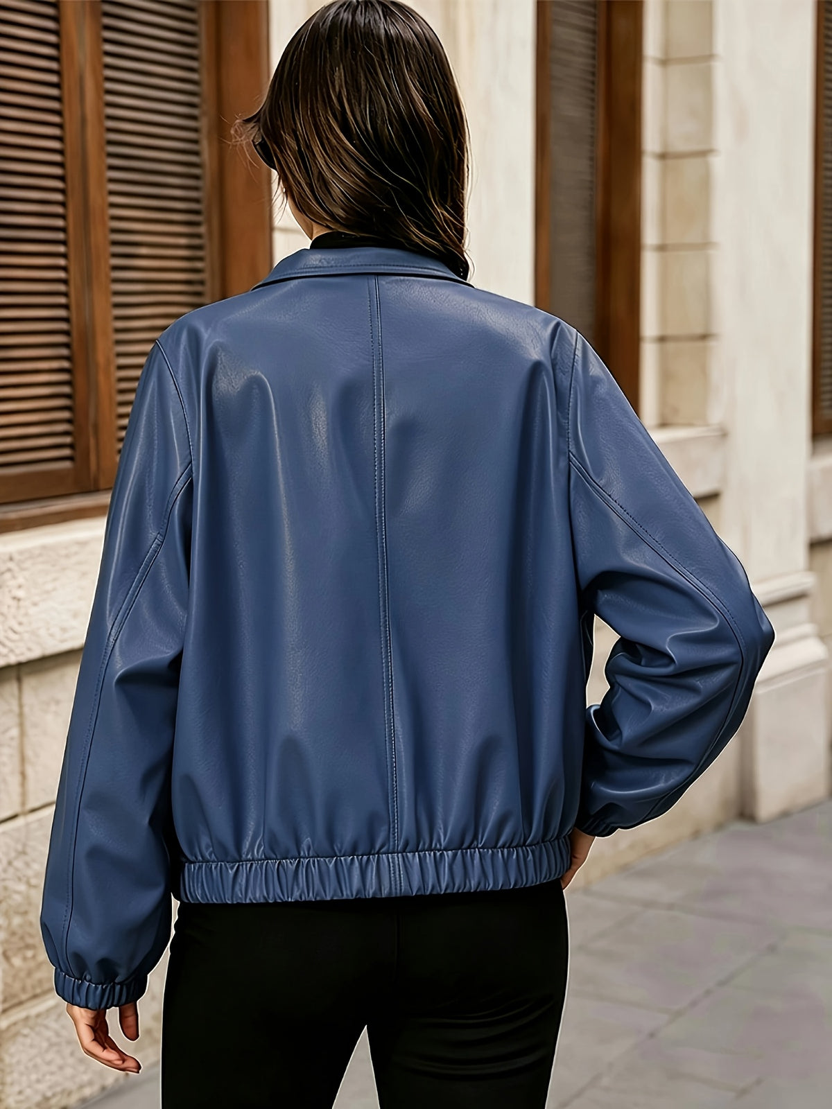 Women'S Short Jacket, Elastic Hem Coat, Commuter All-Match Women'S Jacket, Fashion Street Style "Gaven" - Navy Color