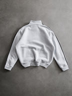 Men'S Autumn Winter Sweatshirt, Preppy Striped Color-Block Stand Collar Sweatshirt, Half-Zip Design, Trendy American Style Sweatshirt, Portuguese Flag Print Men'S Apparel, Loose Casual Fit, Suitable for Casual Wear, Comfortable Fabric - Light Twist Gray