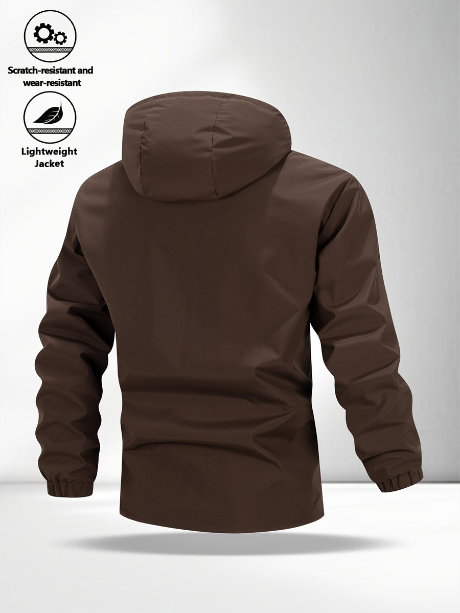Men'S Multi-Color Racing Style Reflective Stripe Hooded Jacket, And Wear-Resistant Fabric, Multi-Pocket Design, Street Techwear Style, Casual Outing And Commute - Coffee Brown