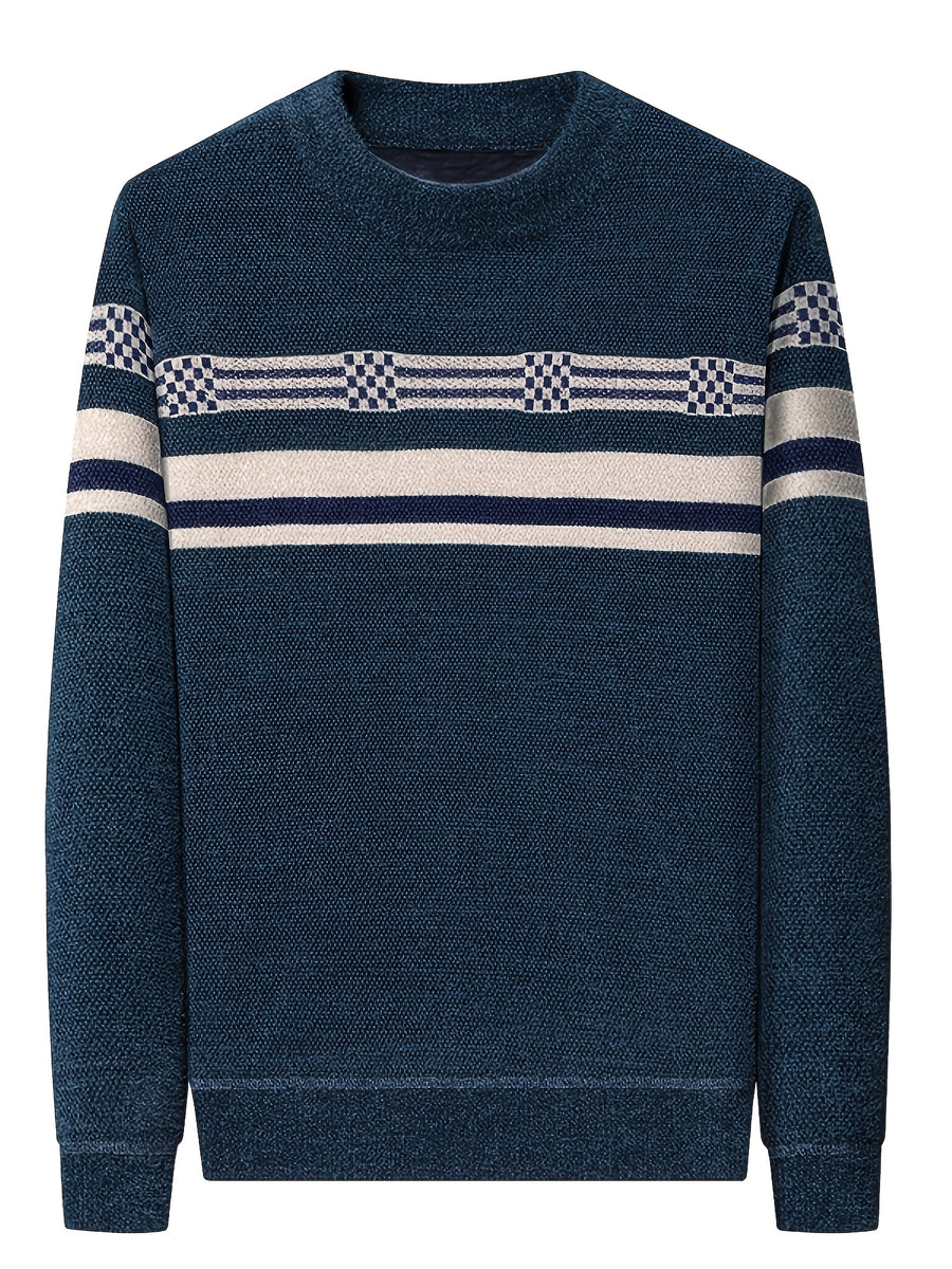 New Winter Men's Sweater, Thickened and Fleece-Lined for Extra Warmth, All-Over Fleece with Stylish Pattern, Pullover Top, Comfortable and Versatile Men's Apparel - Ha Qing