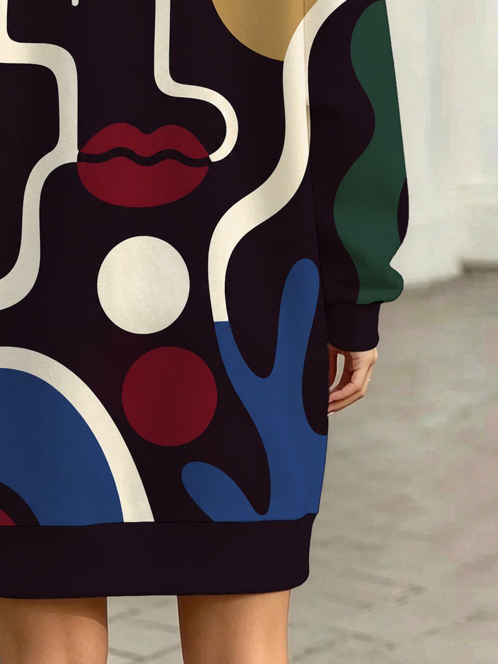 [Digital Printing] Abstract Line Art Women'S Sweatshirt Dress Mid-Length Autumn Winter, Office Home Street Park Travel Casual Wear - Mixed colors