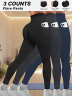 Plus Size - Plus Size - Set of 3 Plus-Size High-Waisted Tight Leggings for Women, Suitable for Outdoor And Workouts. The Fabric Is Highly Elastic, Providing Tummy Control And a Effect. Features Side Pockets for Phone Storage - 1 Black 1 Dark Gray 1 Navy Blue