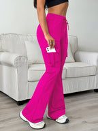 Women's Athletic Cargo Jogger Pants with Multi-Functional Cargo Pocket & Slim-Fit Ankle Design - All-Season Workout Running Gym Pants with Drawstring Waist & Lightweight Stretch Fabric (Machine Washable) for Casual Outdoor Wear - Women's Sportswear - Rose Red