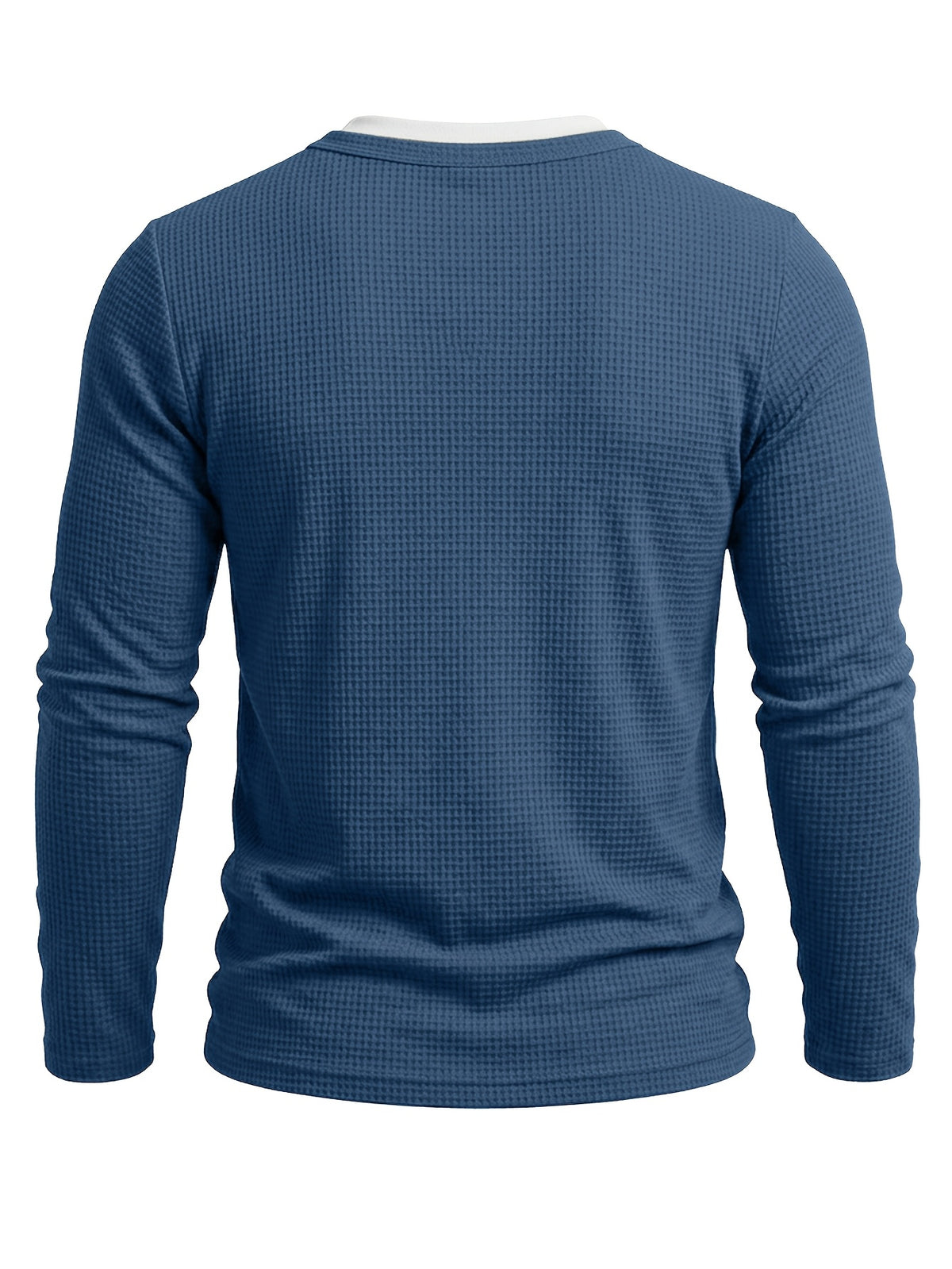 Autumn/Winter Cross-Border Men's Long Sleeve Crew Neck 2-in-1 Look Henley Shirt European and American Men's Pullover Base Layer T-shirt - Blue