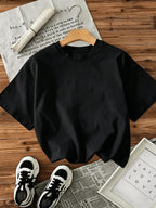 Graphic Print T-shirt, Short Sleeve Crew Neck Casual Top for Summer & Spring, Women's Clothing - Black
