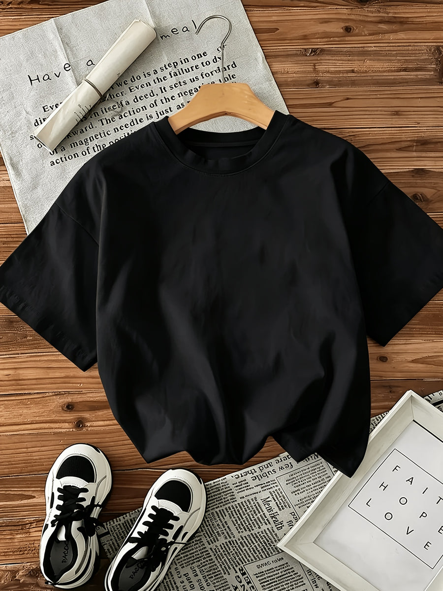 Graphic Print T-shirt, Short Sleeve Crew Neck Casual Top for Summer & Spring, Women's Clothing - Black