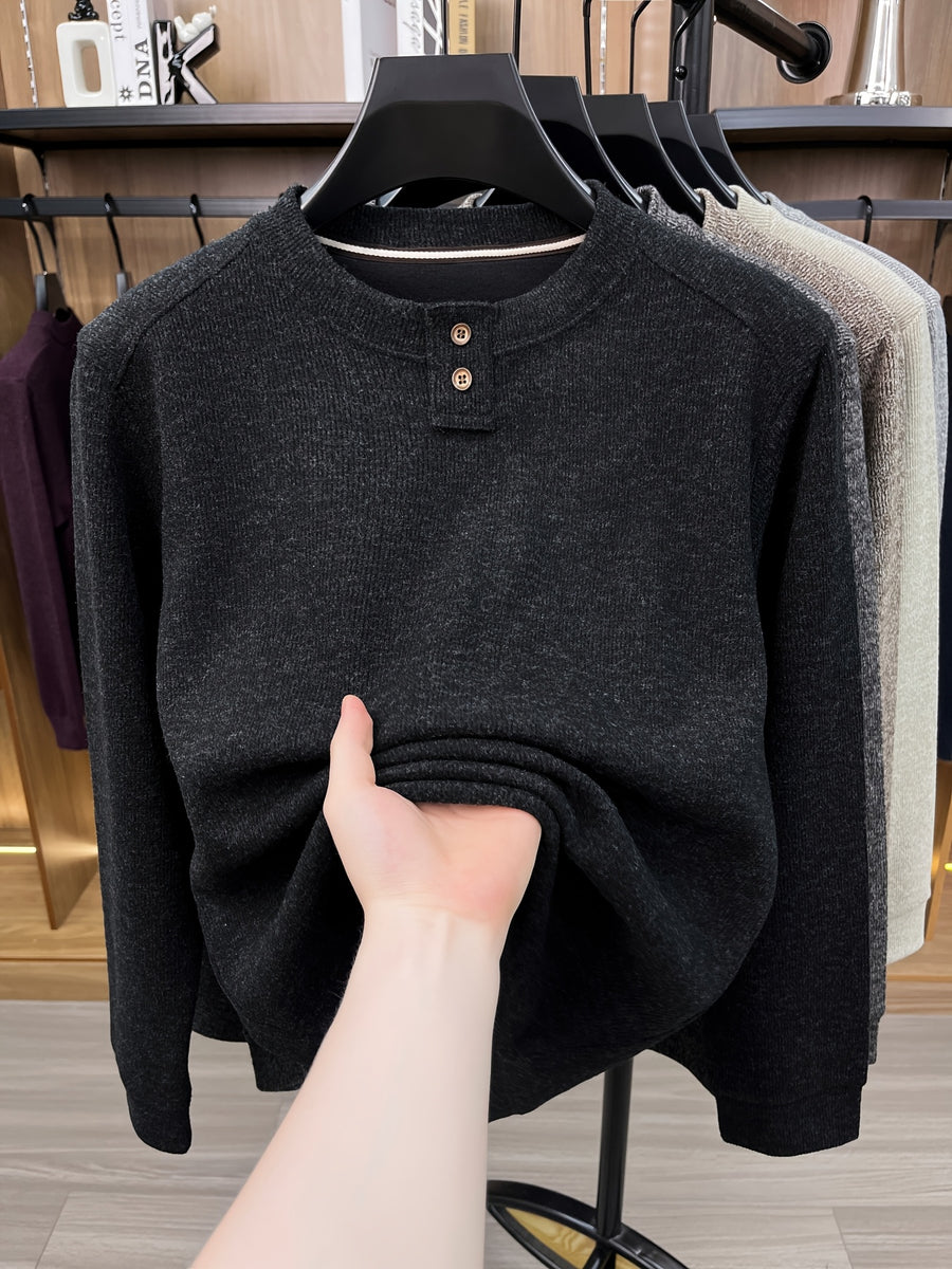 Du Jing Lan OBM 1pc Autumn/Winter New Arrival Men's Knitted Pullover, Old Money Style Solid Color Striped Crew Neck Long Sleeve Knit Pullover, Men's Business Casual Fashion Striped Sweater, Suitable for Layering or Wearing as an Inner Layer - Black Gray