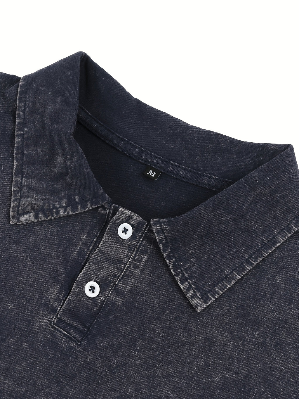 New American Hip-Hop Punk Style Washed Black Short Sleeve Lapel Loose Polo T-Shirt for Men And Women - Retro Distressed Design, Lightweight And Breathable Fabric, Streetwear Trendy Loose Polo Top, Suitable for Casual Wear And Outdoor Activities - Purplish Blue