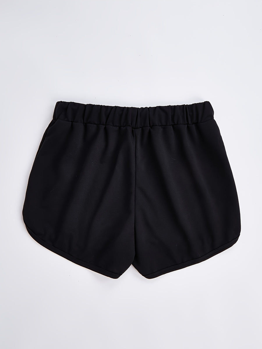 Women's Shorts with "OK" Letter Pattern, Fashionable Casual Shorts - Black