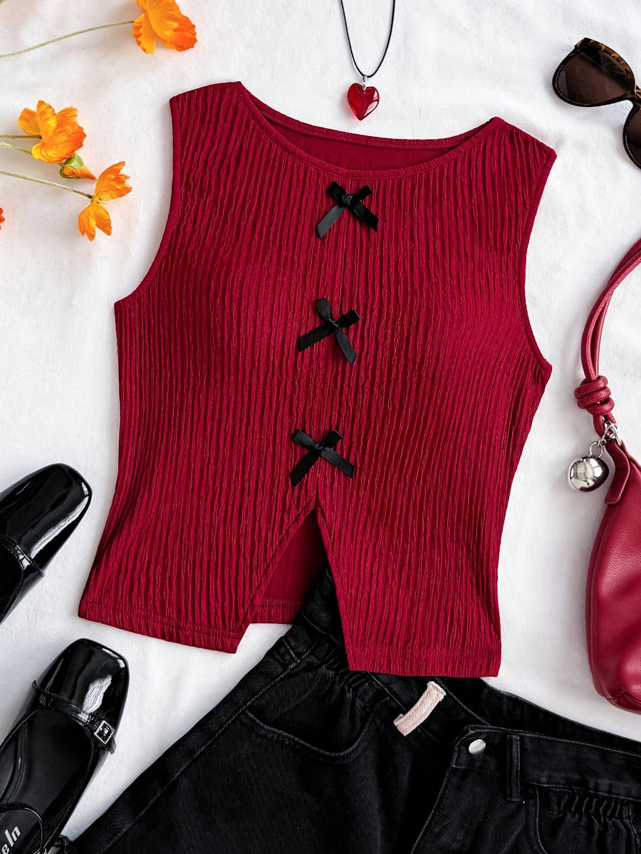 Women'S Fashion Bow Tie Decorated Vest - Burgundy