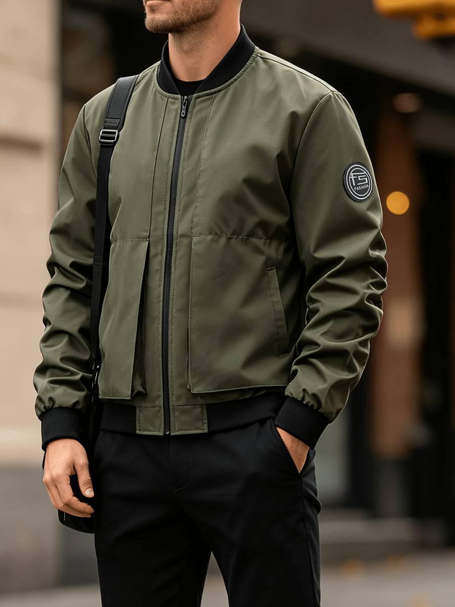 Men'S Bomber Jacket Autumn Baseball Collar Work Jacket Multi-Pocket Patch Casual American Vintage Baseball Jacket Suitable for Daily Work Scenes - Green