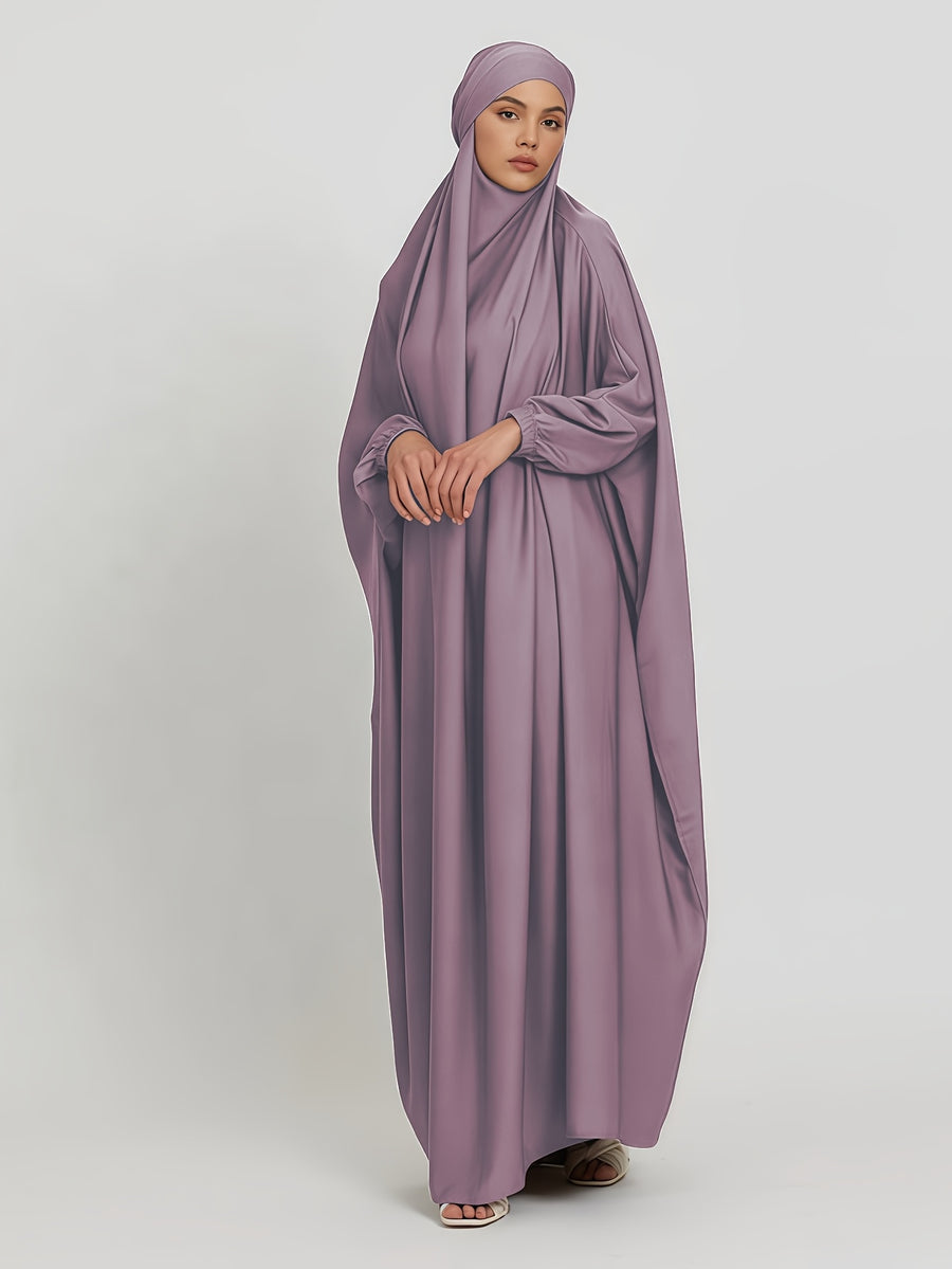 1pc Jilbab, 1pc Khimar with a Rich Drape, Cuffed Sleeves, and a Loose Fit, Suitable for Busy Daily Wear or Worship - Light Purple