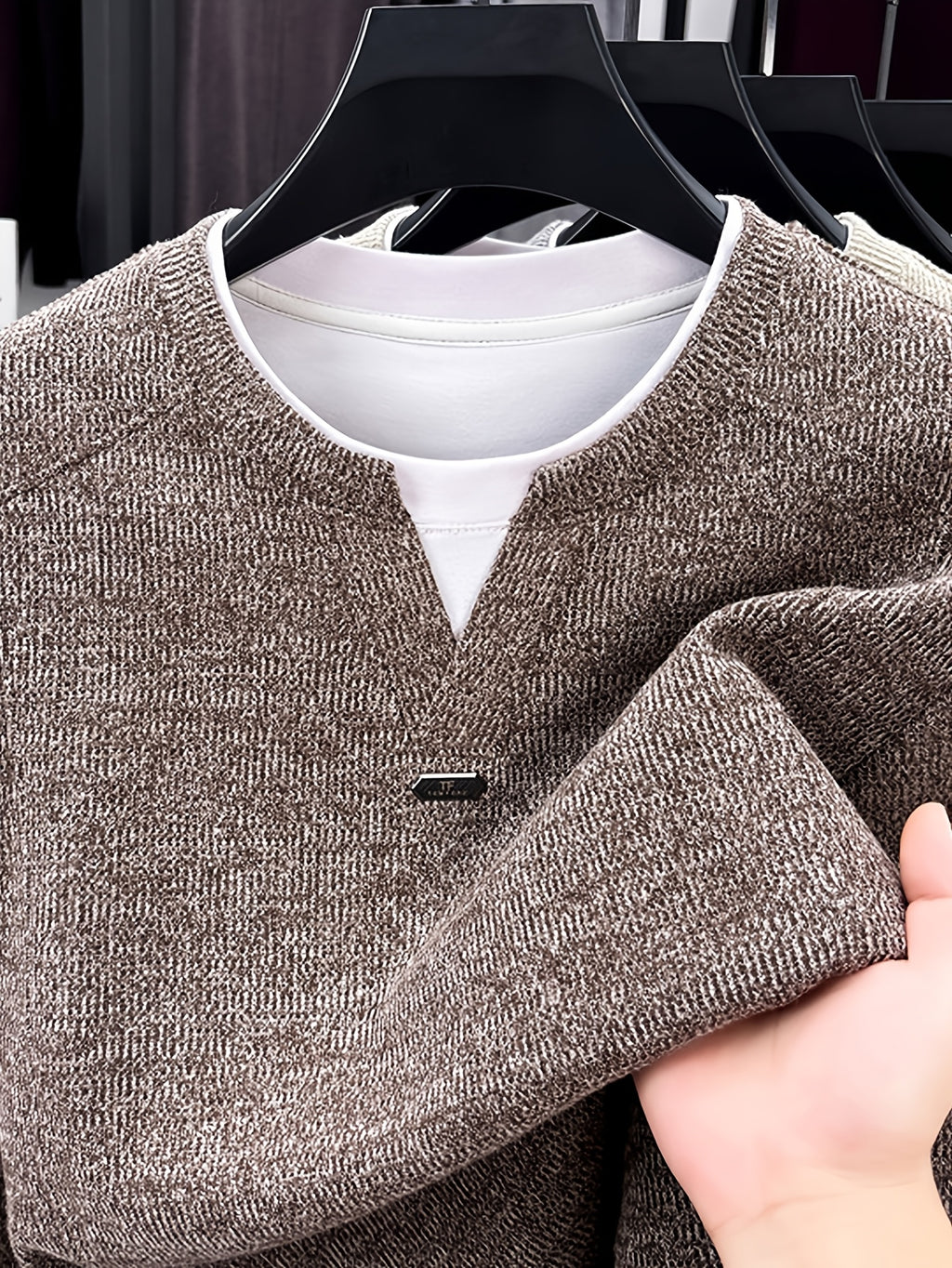 Men's 2-in-1 Look Knit Sweater, Old Money Style, Simple Business Casual, Suitable for Middle-Aged Men as a Spring/Autumn Inner Layer - SINBOS - Coffee Color