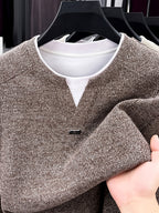 Men's 2-in-1 Look Knit Sweater, Old Money Style, Simple Business Casual, Suitable for Middle-Aged Men as a Spring/Autumn Inner Layer - SINBOS - Coffee Color