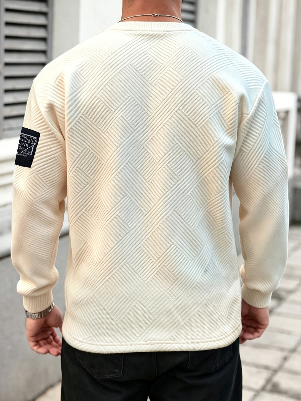 Autumn Winter New Men'S Round Neck Sweatshirt, Fashion Jacquard Long Sleeve Sports Top, Versatile Casual Top - Apricot