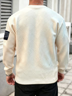 Autumn Winter New Men'S Round Neck Sweatshirt, Fashion Jacquard Long Sleeve Sports Top, Versatile Casual Top - Apricot