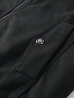 Outdoor Classic Casual Jacket, 1pc Men'S Jacket, Comfortable Utility Jacket, Pocket Zipper Design Utility Style, Fall Winter Slim Commute Daily Jacket Fit, Compliant with US Size - Black