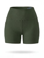 Summer Fashion Women's High-Waist 3-Inch Shorts with Pockets, Moisture-Wicking Summer Style - Anti-See-Through, Tummy Control, Non-Slip Waistband - Olive Green