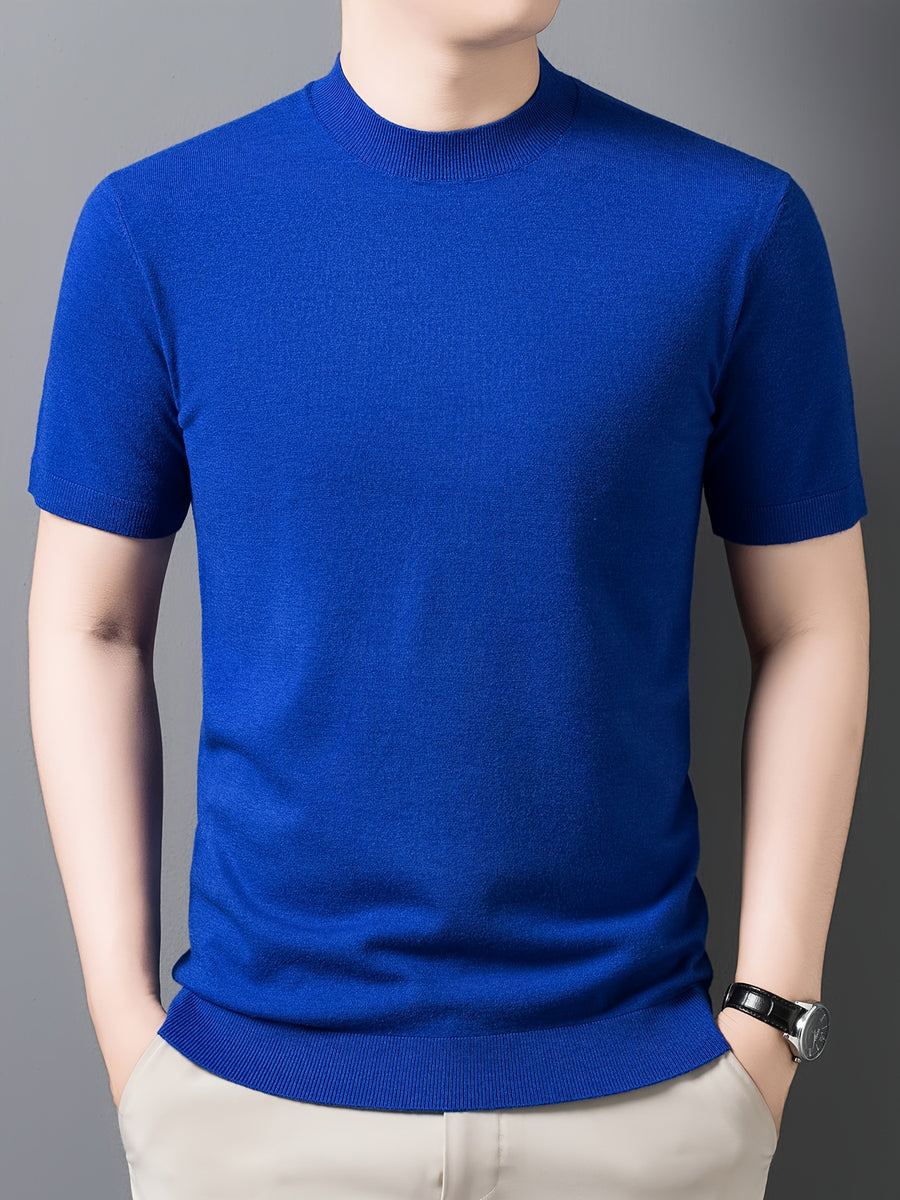 Men'S Summer Short-Sleeve Knit Top, Classic Round Neck Easy Solid Color Design, Breathable And Moisture-Wicking, Fashionable And Versatile in Multiple Colors, Suitable for Casual And Athletic Wear - Klein Blue