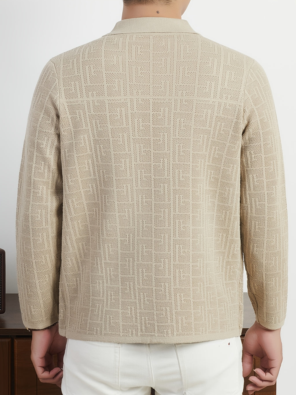 Du Jing Lan OBM Autumn/Winter New Arrival Men's Knit Cardigan, Old Money Style Solid Color Open Front Button-Up Lapel Long Sleeve Knit Cardigan, Men's Business Casual Fashion Open Front Knit Base Layer Top, Suitable for Layering in Spring - Khaki