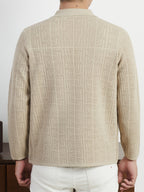 Du Jing Lan OBM Autumn/Winter New Arrival Men's Knit Cardigan, Old Money Style Solid Color Open Front Button-Up Lapel Long Sleeve Knit Cardigan, Men's Business Casual Fashion Open Front Knit Base Layer Top, Suitable for Layering in Spring - Khaki