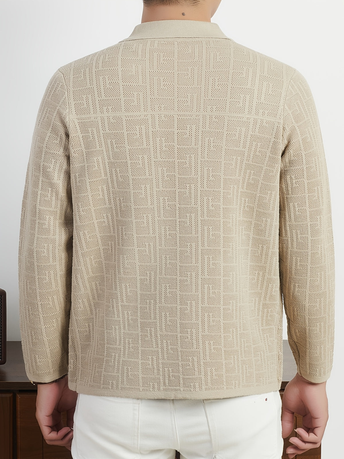 Du Jing Lan OBM Autumn/Winter New Arrival Men's Knit Cardigan, Old Money Style Solid Color Open Front Button-Up Lapel Long Sleeve Knit Cardigan, Men's Business Casual Fashion Open Front Knit Base Layer Top, Suitable for Layering in Spring - Khaki