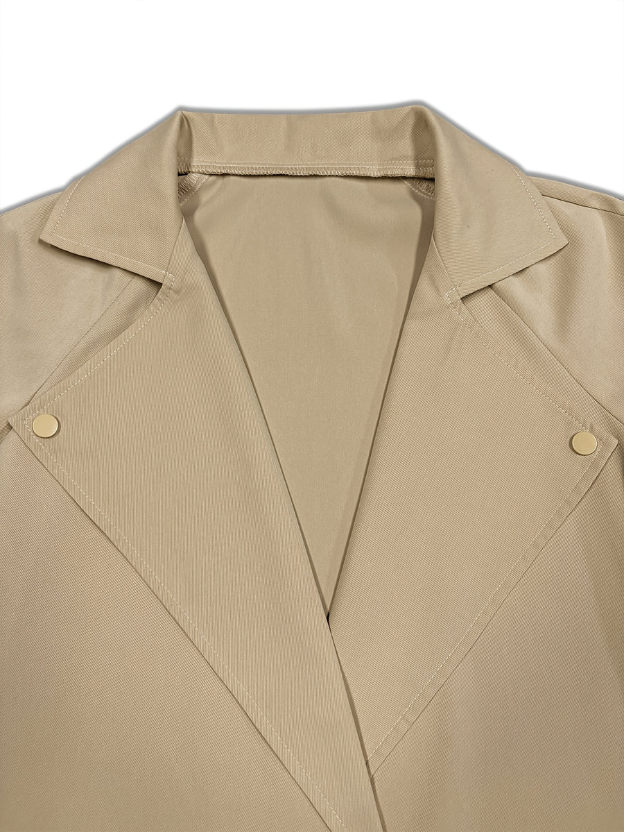 Fall Winter Women'S Wide Lapel Mid-Length Belted Trench Coat, Loose Long Sleeve Windbreaker with Triangle Buckle Waist Belt, Elegant Outerwear for Daily Commute, Business Office, Dating, Weekend Gatherings, Social Events, And City Strolls - Khaki