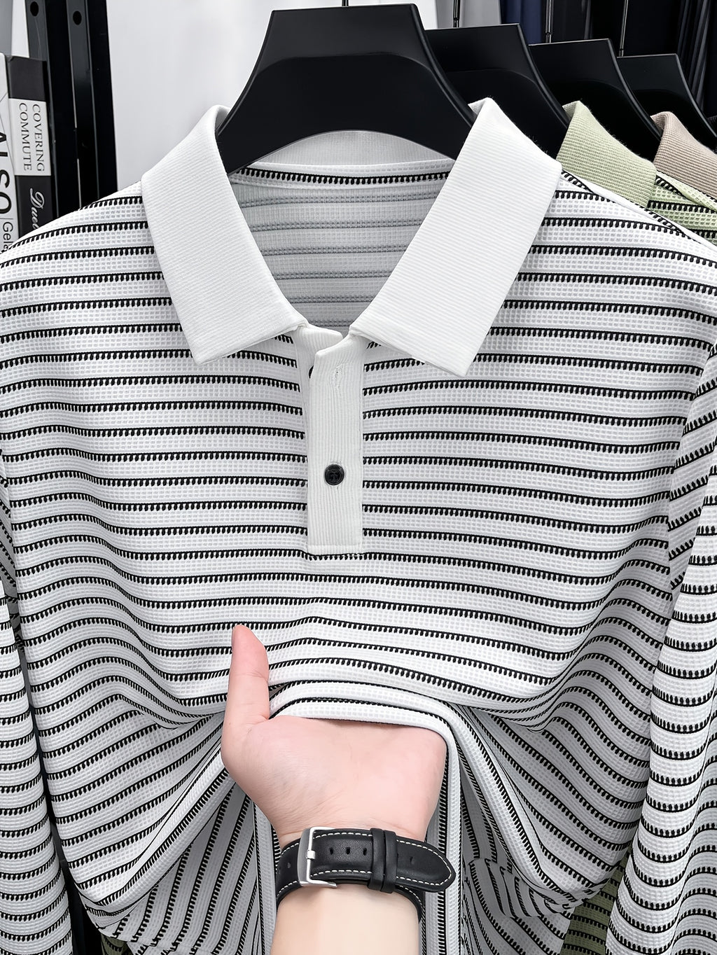 Men'S New Versatile Long-Sleeve Fashion Polo Shirt - White