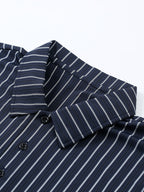 FT1105 EMPORIO Men's Striped Jacquard Print Short-Sleeve Polo Shirt, Comfortable Casual Ice-Feel Knit Business Lapel Daily Top, Gift - Navy Color