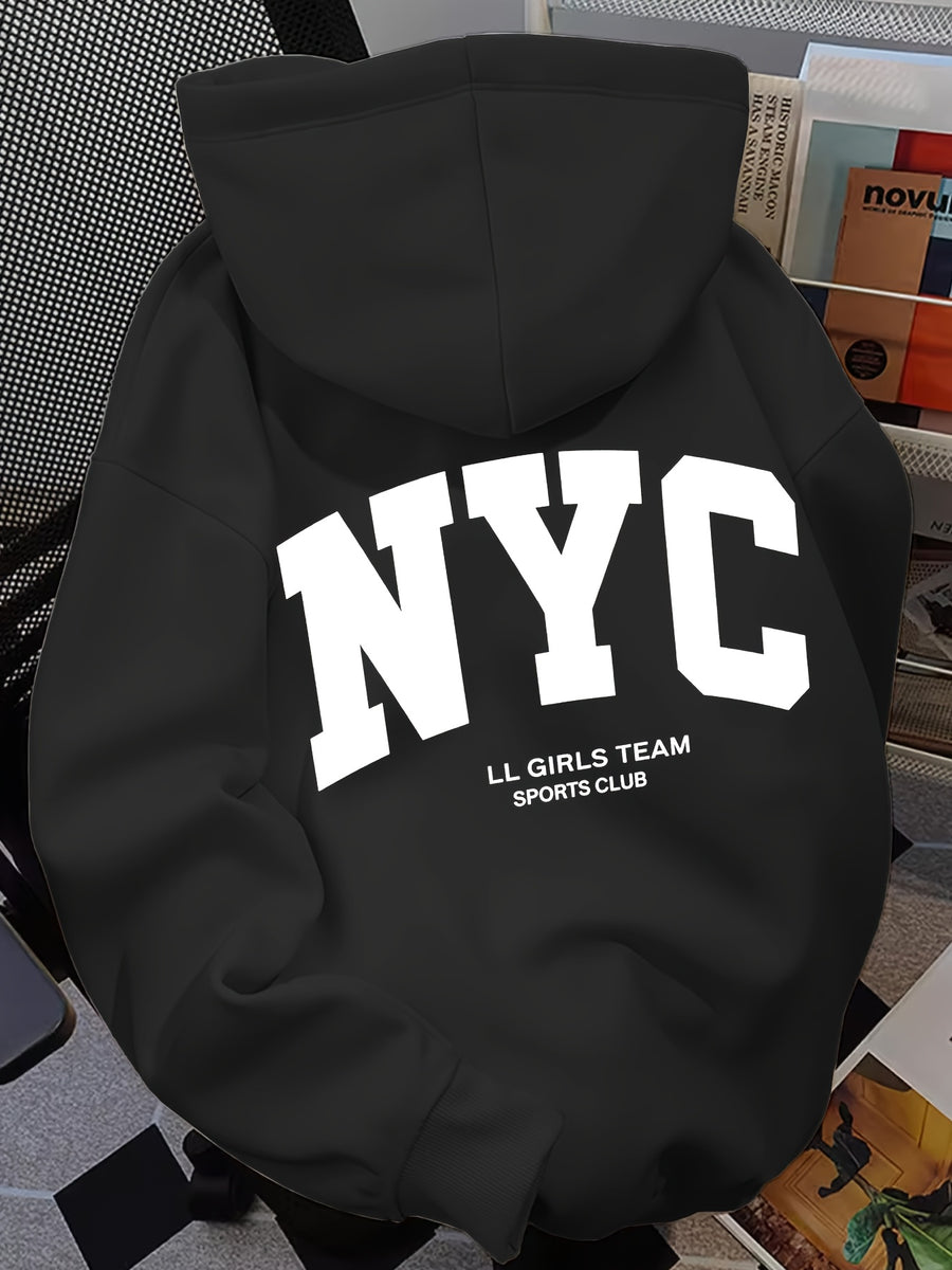 Hooded Sweatshirt with Printed Pattern, Autumn/Winter Style Sweatshirt NYC - Black 2