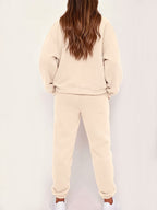 Graphic Print 2pcs Set, Crew Neck Sweatshirt & Pants, Women's Clothing - Apricot