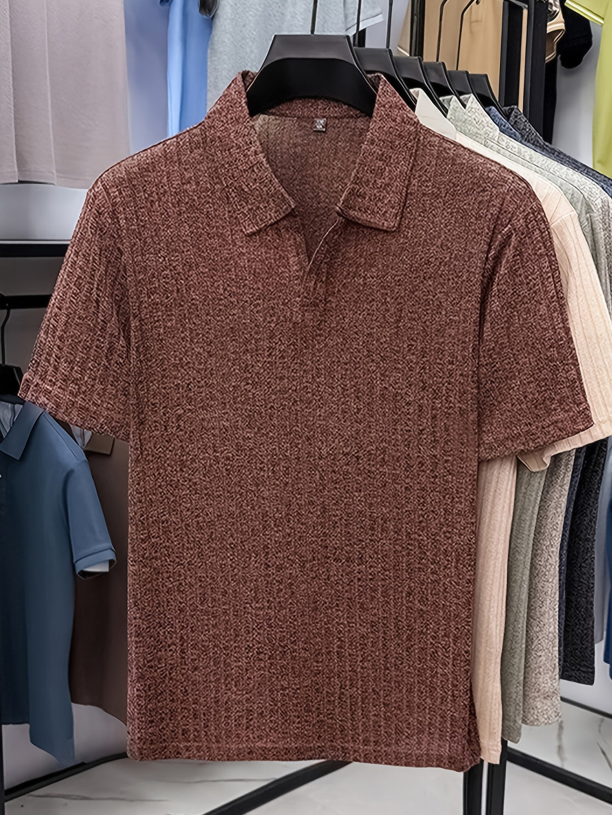 Men's Summer Lapel Polo Shirt, Slim Fit Straight Cut, Highly Forgiving Fit, Sculpts Waist and Abdominal Lines, Clean and Crisp Upper Body; Suitable for Various Occasions Including Daily Casual, Light Business Commuting, and Outdoor Outings - SINBOS - Coffee Color