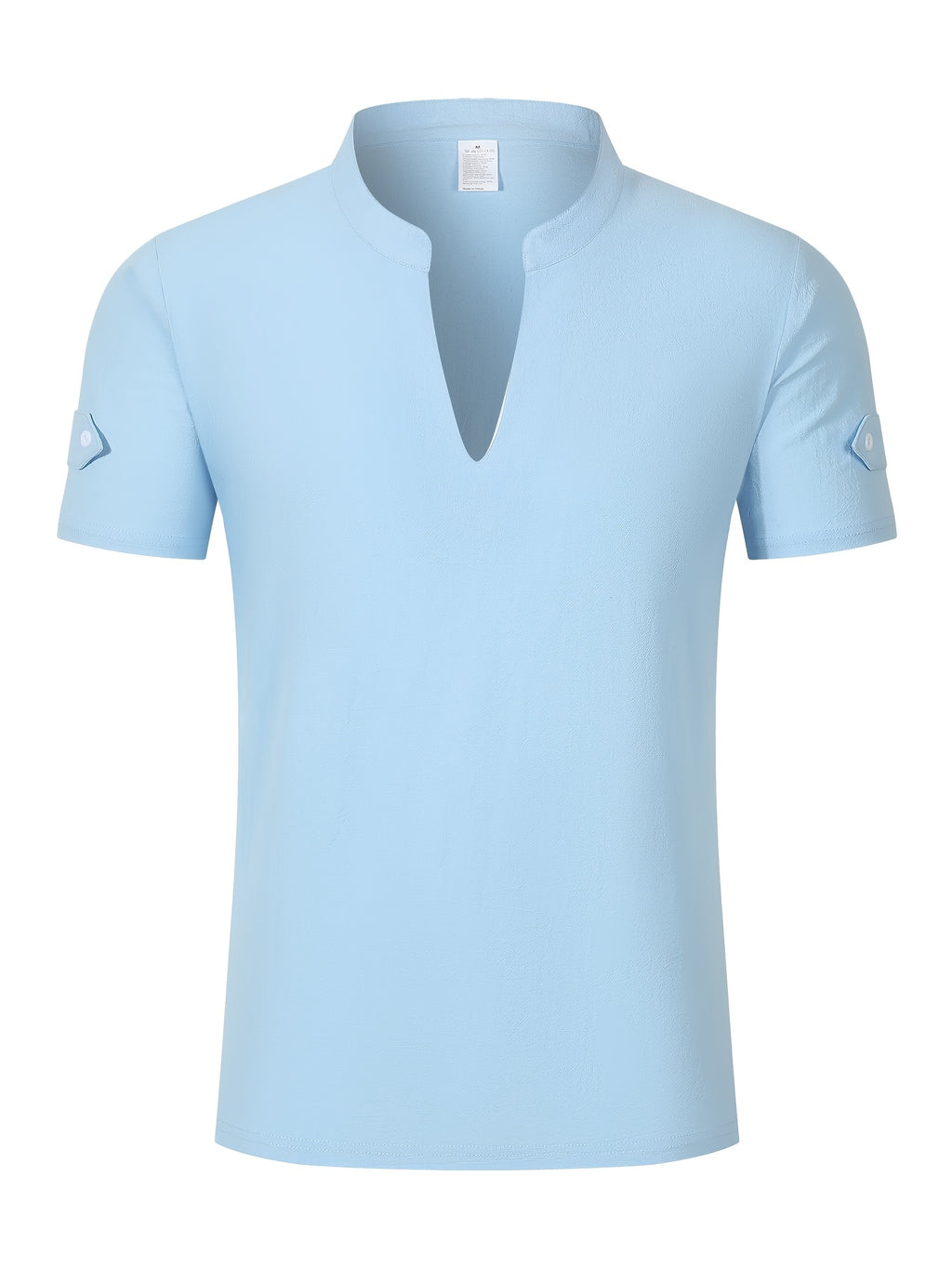 Men's Solid Color V-Neck Short Sleeve T-Shirt, Summer Casual Breathable Solid Color Top, Simple Fashionable Trendy Men's Clothing - Sky Blue