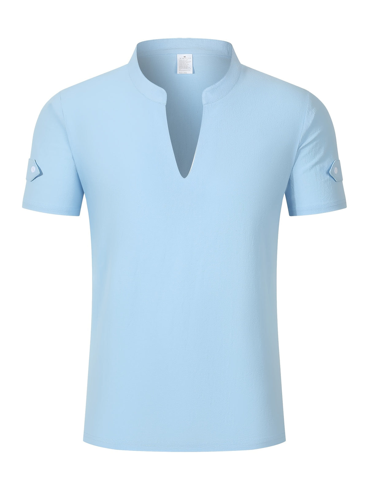 Men's Solid Color V-Neck Short Sleeve T-Shirt, Summer Casual Breathable Solid Color Top, Simple Fashionable Trendy Men's Clothing - Sky Blue