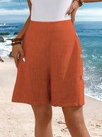 Stylish and Elegant Casual Beach Pants, Slim Fit Straight-Leg Wide-Leg Shorts for Women - BK032328 - Orange-Red