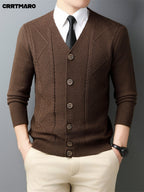 Men'S Wool Blend, Thick Knit Cardigan, Warm Casual Layering Top for Fall And Winter - Black Coffee