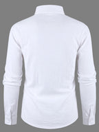 Men's New Printed Linen Shirt, Relaxed Texture, Trendy and Versatile for Daily Commuting, Simple and Clean, American Light Luxury, Suitable for Various Occasions, Vintage, Casual, Easygoing, Relaxed, Artistic, and Understated Men's Shirt - White