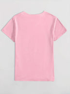 [Printed Design-Not Textured] Women'S T-Shirt Black Bow Print, Comfortable Fabric, Multiple Specifications Available, Ideal for Daily Casual Outings And Relaxed Indoor Wear - Pink