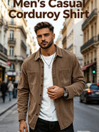 [Spring And Autumn Men'S Retro Corduroy Jacket ] Men'S Blue Corduroy Shirt, Retro Casual Long Sleeve Single, Loose Collar Button Top, Pocket Versatile Autumn Jacket, Halloween And Christmas Gift for Boyfriend And Father - Camel