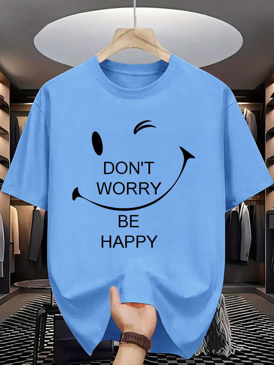 Trendy Printed T Shirts for Men, Regular Standard Fit Comfortable Short Sleeve Casual Tee, Versatile Everyday Fashion Outfit Top - Sky Blue