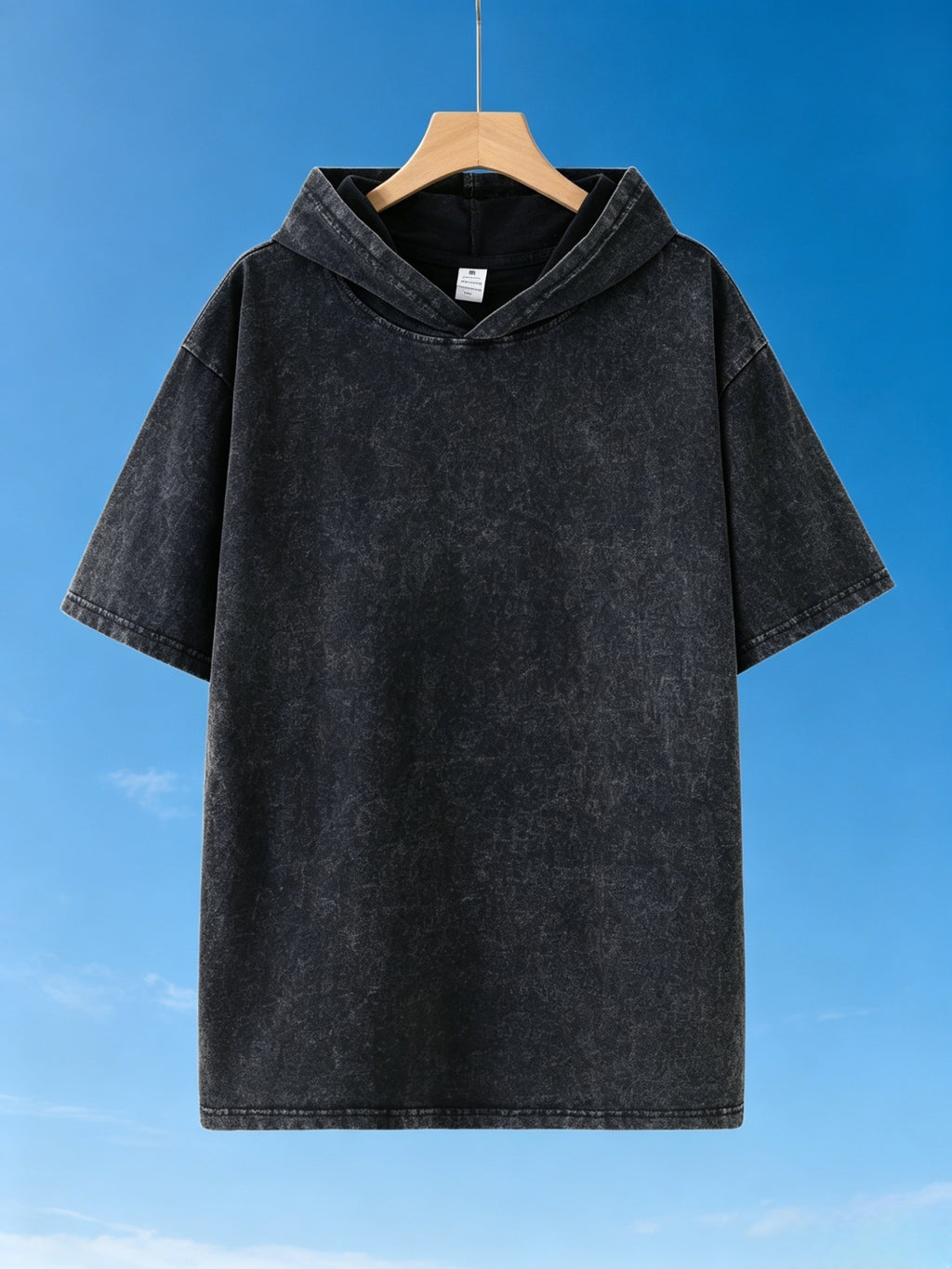 Heavyweight Pure High-Street Trendy INS Washed Vintage Loose Hoodie Short Sleeve T-Shirt Men'S Summer New Retro Fashion Versatile Oversize Teenage Bad Boy Casual Half T-Shirt Base Layer Top - Washed Black