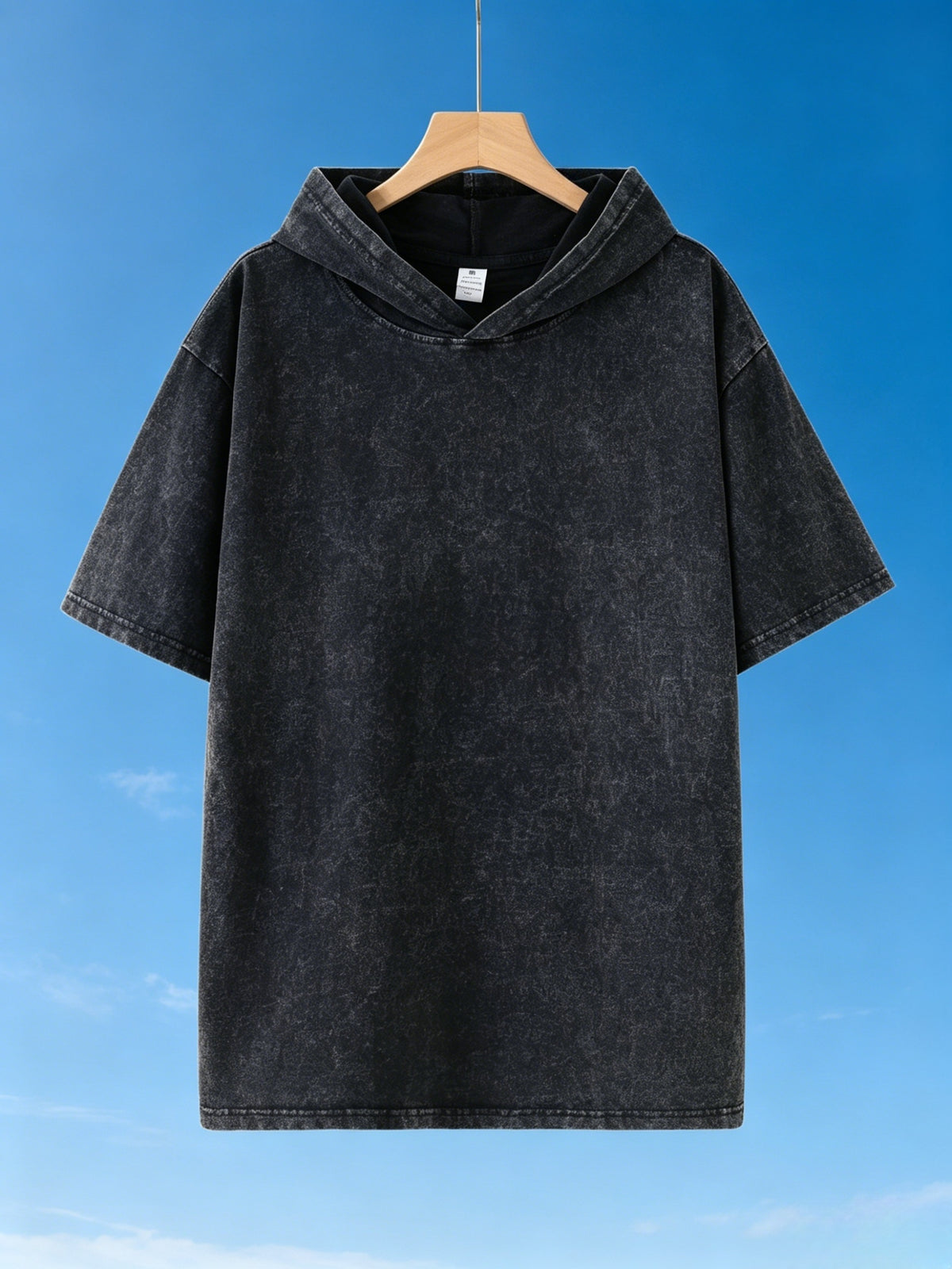Heavyweight Pure High-Street Trendy INS Washed Vintage Loose Hoodie Short Sleeve T-Shirt Men'S Summer New Retro Fashion Versatile Oversize Teenage Bad Boy Casual Half T-Shirt Base Layer Top - Washed Black