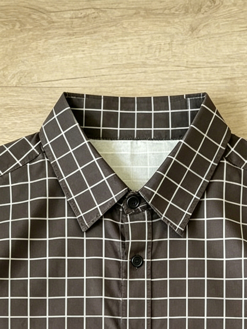 Men's Summer Plaid Short-Sleeve Cropped Shirt, Simple Line Print Lapel Shirt, Casual Versatile Short Shirt Top - Black