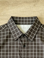 Men'S Summer Plaid Short-Sleeve Cropped Shirt, Easy Line Print Lapel Shirt, Casual All-Match Short Top - Black