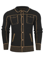 Men'S Casual Knit Cardigan, Fall Winter New Fashion Line Design Cardigan Sweater - Black