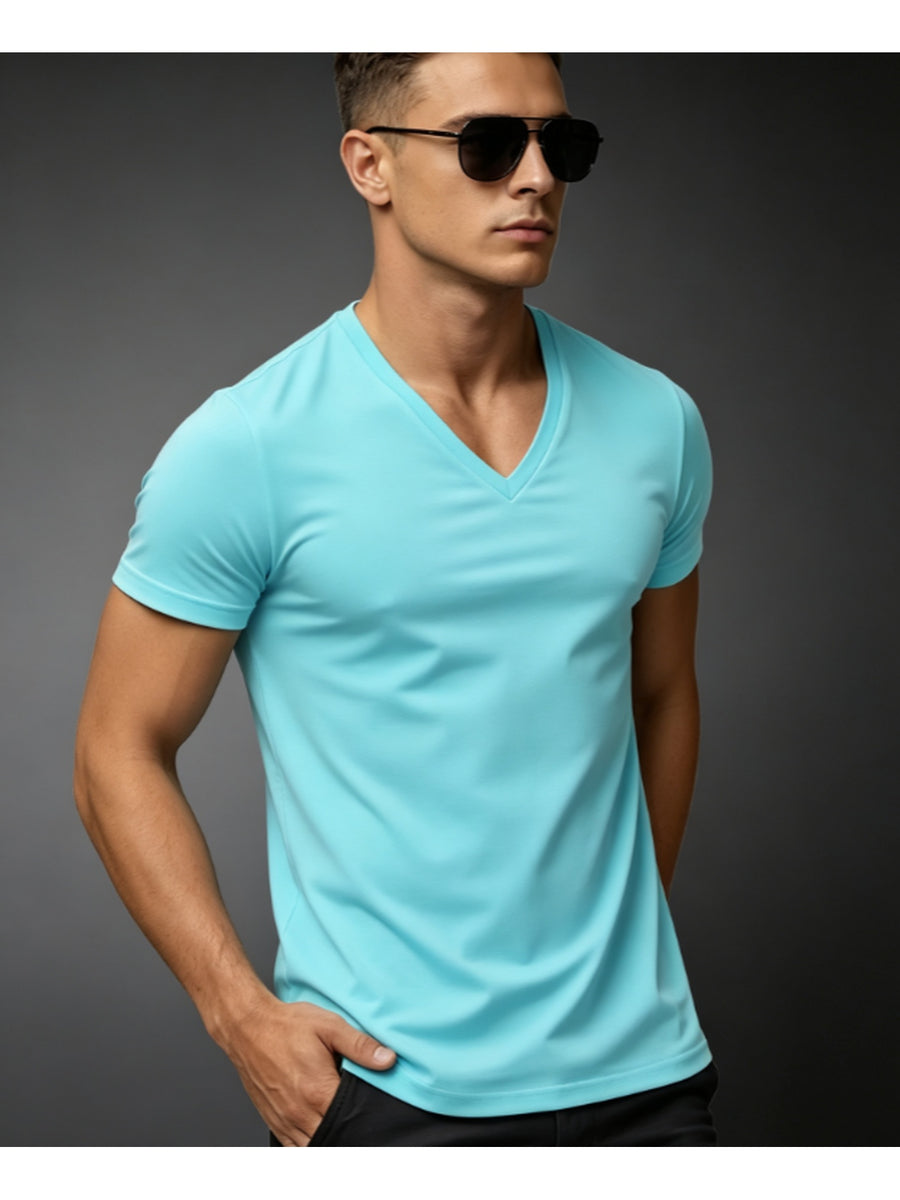 [Printed Design - Not Textured] Summer New Men'S V-Neck Fitness And Outdoor T-Shirt, Solid Color [Back to School Season] - Mixed colors