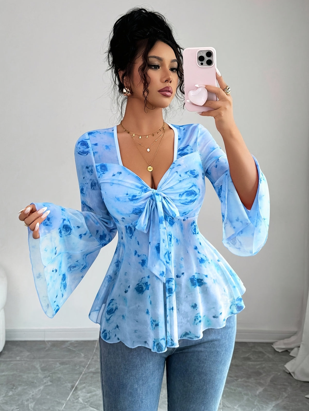 Women'S Fashion Casual Printed Top - Blue