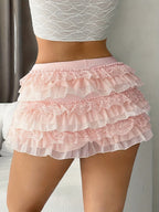 Multi-Layer Lace Low-Waisted Shorts - Pink