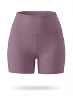 Summer Fashion Women's High-Waist 3-Inch Shorts with Pockets, Moisture-Wicking Summer Style - Anti-See-Through, Tummy Control, Non-Slip Waistband - Bean Paste