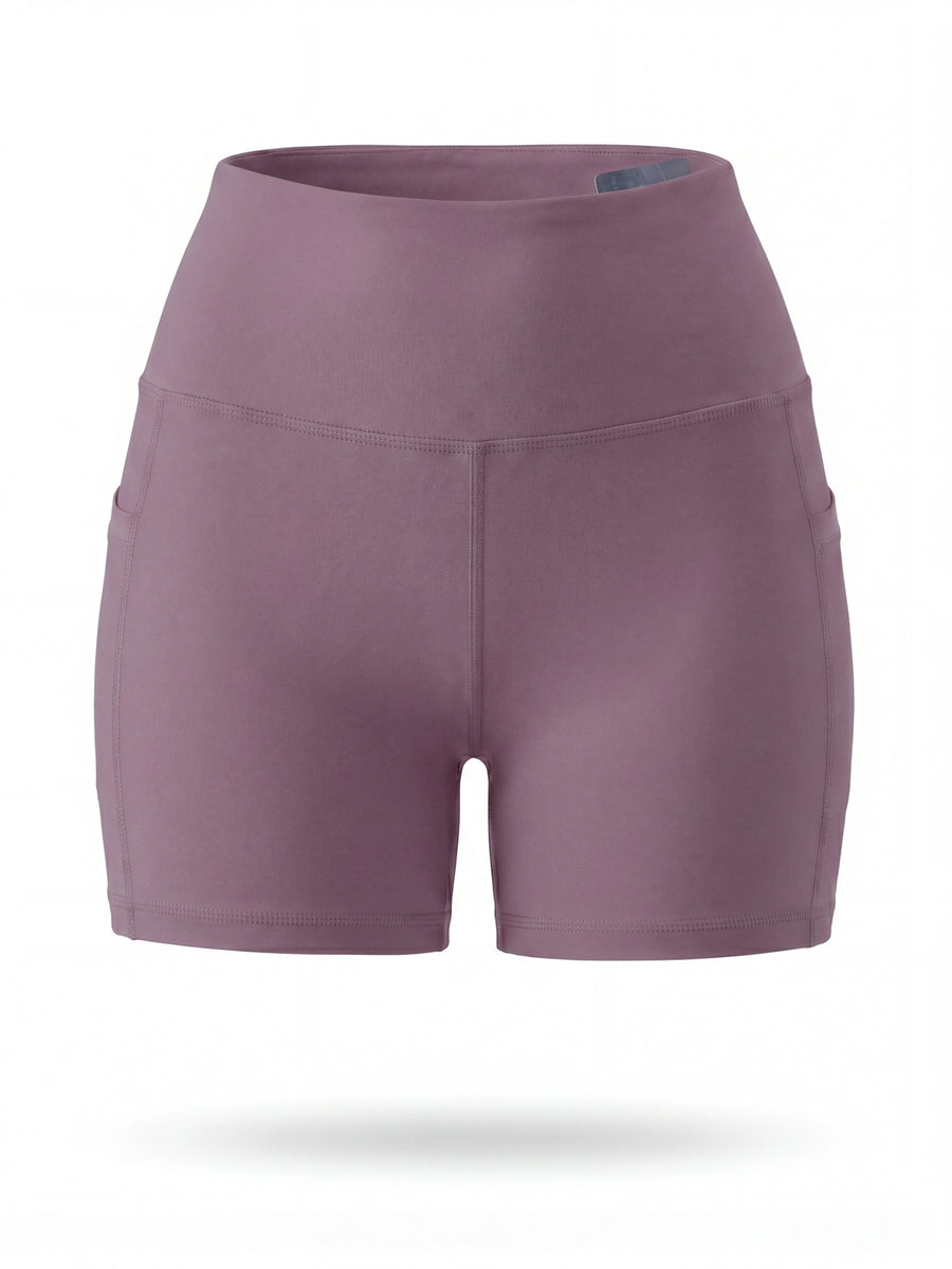 Summer Fashion Women's High-Waist 3-Inch Shorts with Pockets, Moisture-Wicking Summer Style - Anti-See-Through, Tummy Control, Non-Slip Waistband - Bean Paste